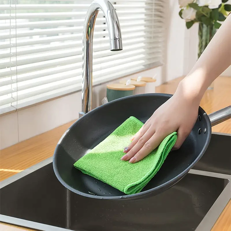 5 10 pcs Mikrofaser -Reinigungs -Stoff -Reinigungshandtücher für die Hauswirtschaft wiederverwendbar und fusselfreie Stofftücher Home Küche Lieferungen zufällige Farbdetails 0