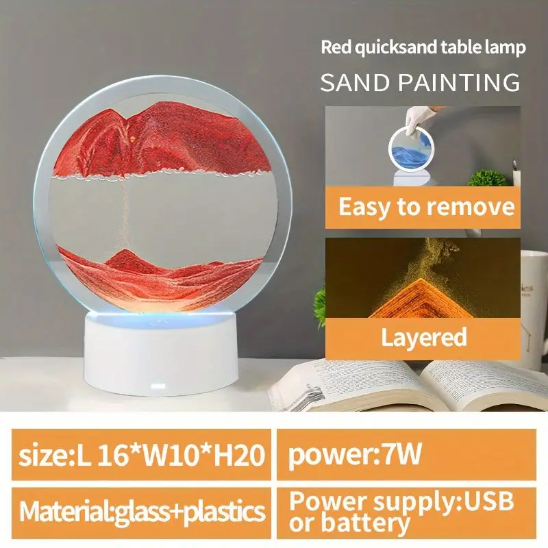 1pc bewegende Sandkunsttisch Lampe USB LED Craft Quicksand 3D Natural Landschaft fließend Sand dimmbar bewegende Sanduhr Nachtlicht Details 10