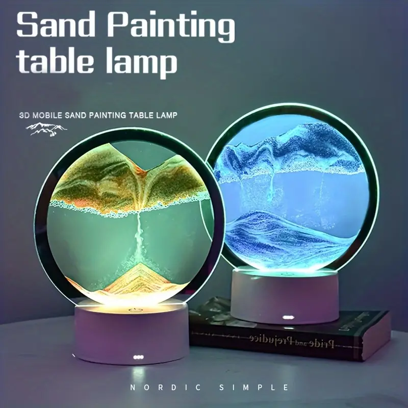 1pc moving sand art table lamp usb led craft quicksand 3d natural landscape flowing sand dimmable moving hourglass night light details 0