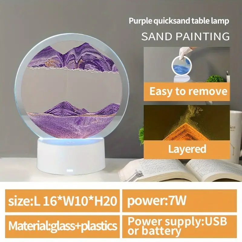 1pc moving sand art table lamp usb led craft quicksand 3d natural landscape flowing sand dimmable moving hourglass night light details 5
