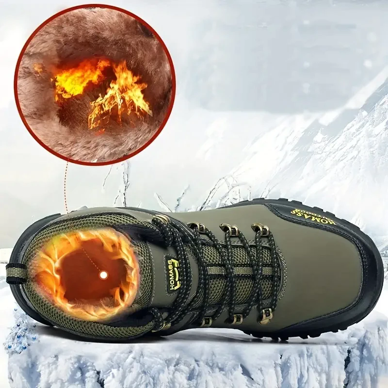 mens outdoor hiking shoes with plush lining thermal comfortable arch support non slip waterproof mountaineering travel sneakers details 2
