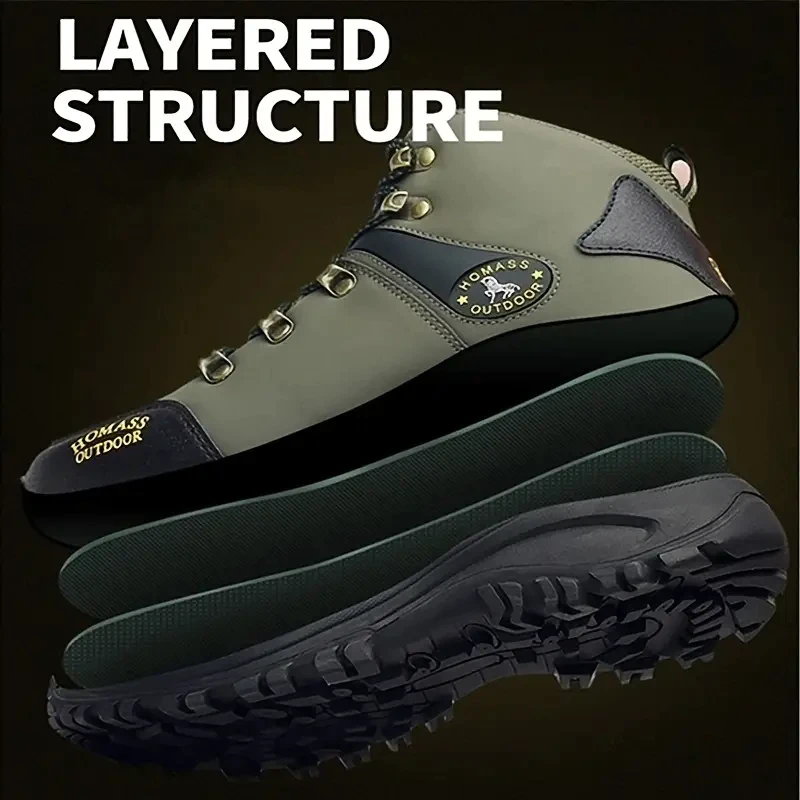 mens outdoor hiking shoes with plush lining thermal comfortable arch support non slip waterproof mountaineering travel sneakers details 3