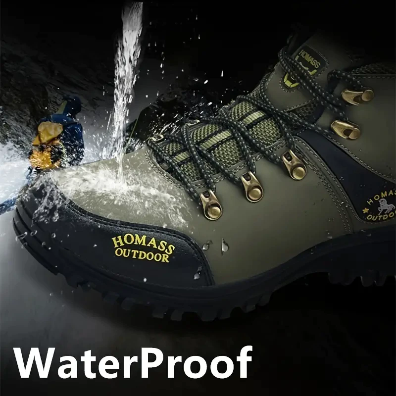 mens outdoor hiking shoes with plush lining thermal comfortable arch support non slip waterproof mountaineering travel sneakers details 0