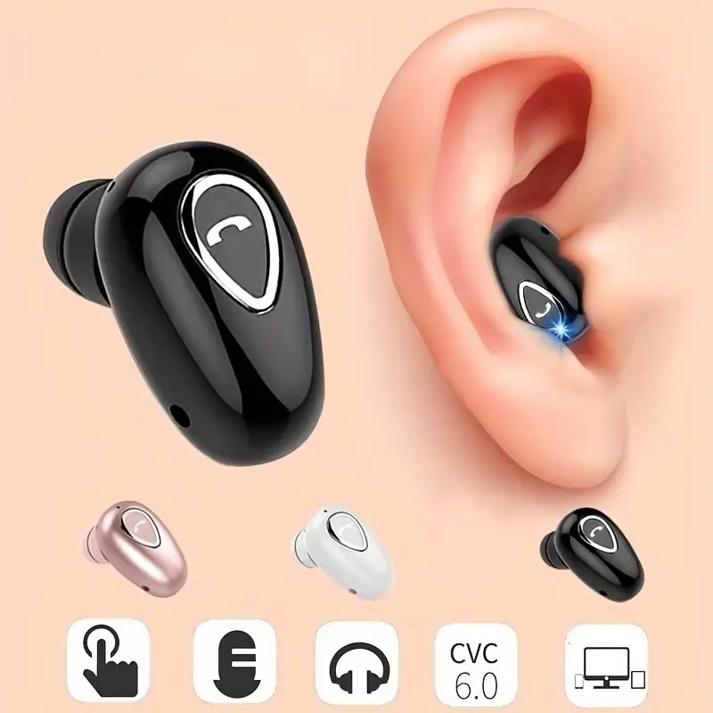 1pc wireless earphone mini invisible in ear sports earbuds with microphone stereo headphones details 0