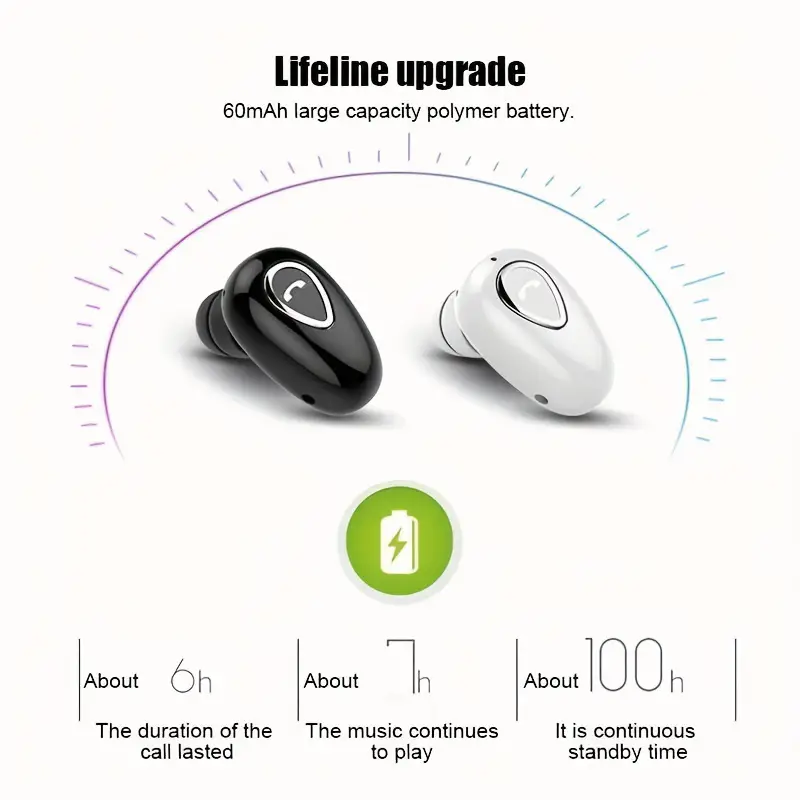 1pc wireless earphone mini invisible in ear sports earbuds with microphone stereo headphones details 5