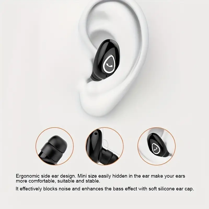 1pc wireless earphone mini invisible in ear sports earbuds with microphone stereo headphones details 6